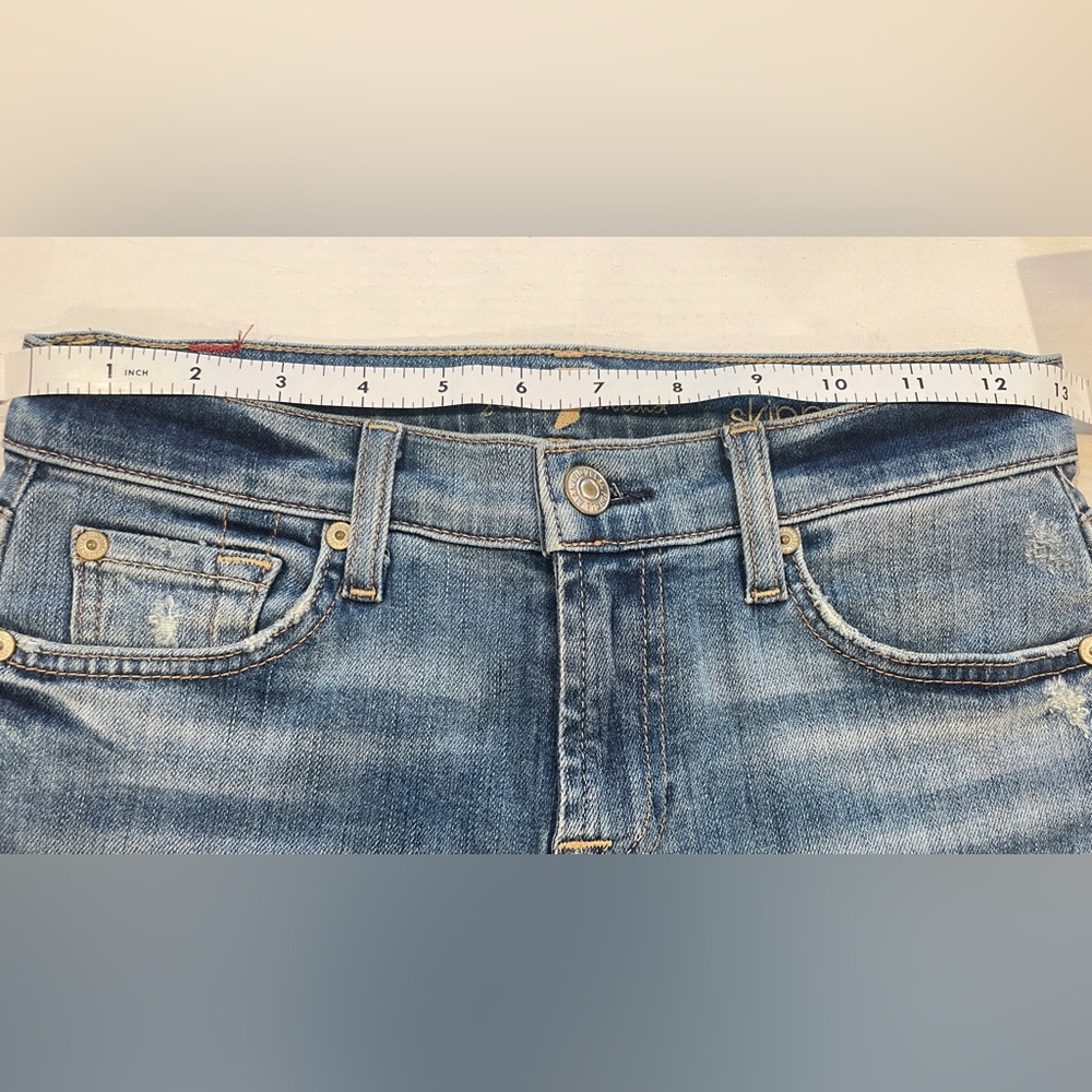 7 For All Mankind Distressed Blue Cropped Jeans - Picture 6 of 8